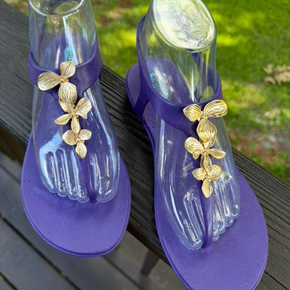 Oka-B Y2K Purple Floral Jelly Butterfly Embellished Thong Resort‎ Sandals
